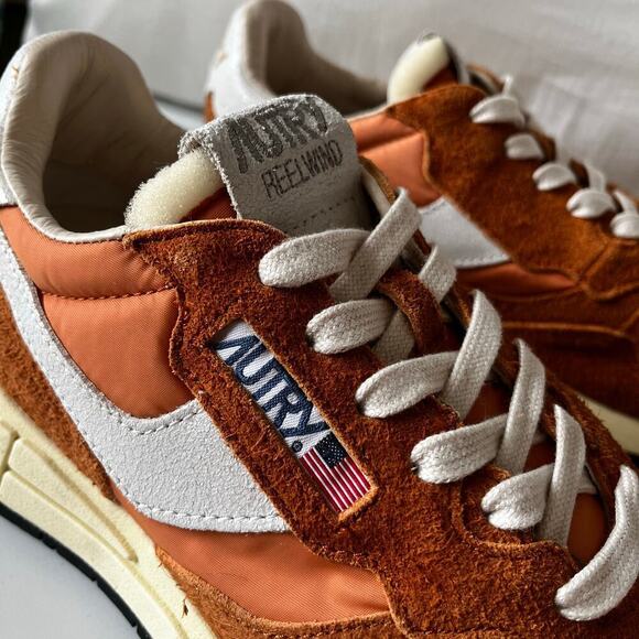 Autry NEW Reelwind Low Suede Leather Sneakers in Amberglow Orange M8/ W10 main image 5